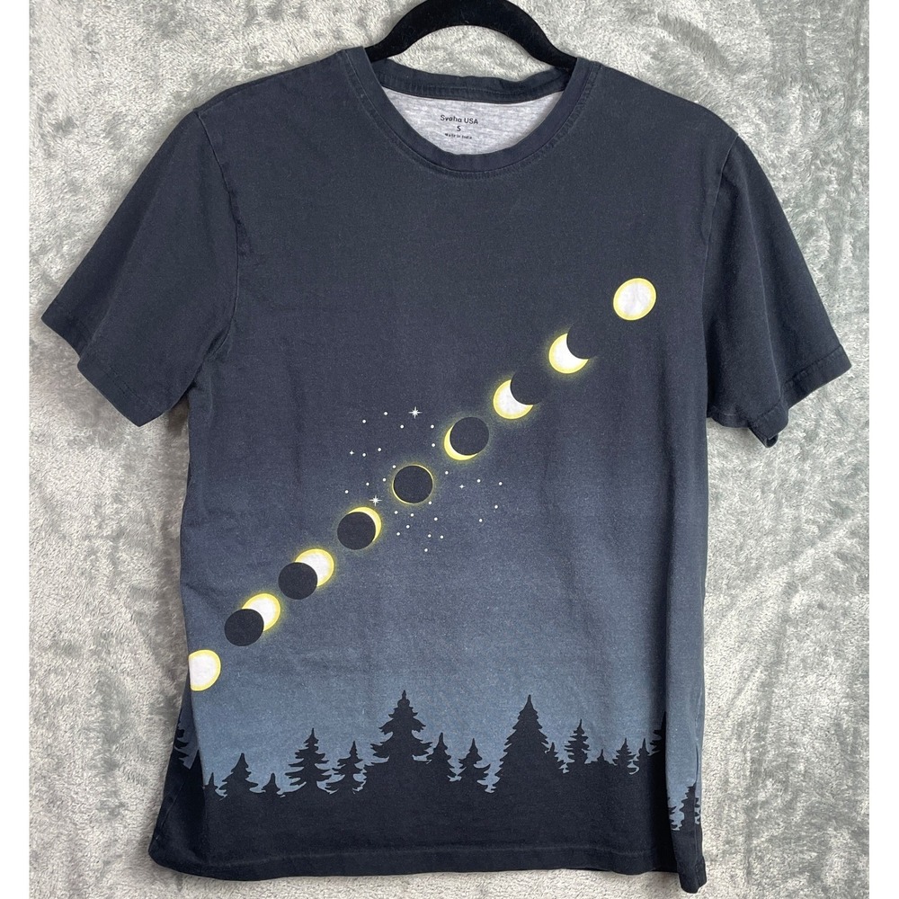 Svaha USA T Shirt Womens Small Black Moon Solar Eclipse Starry Night SS‎ Cotton
